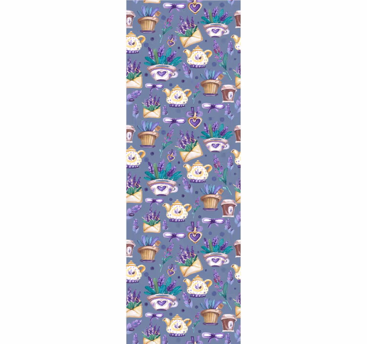 Papel tapiz ornamental patrón de lavanda a la hora del té - TenVinilo