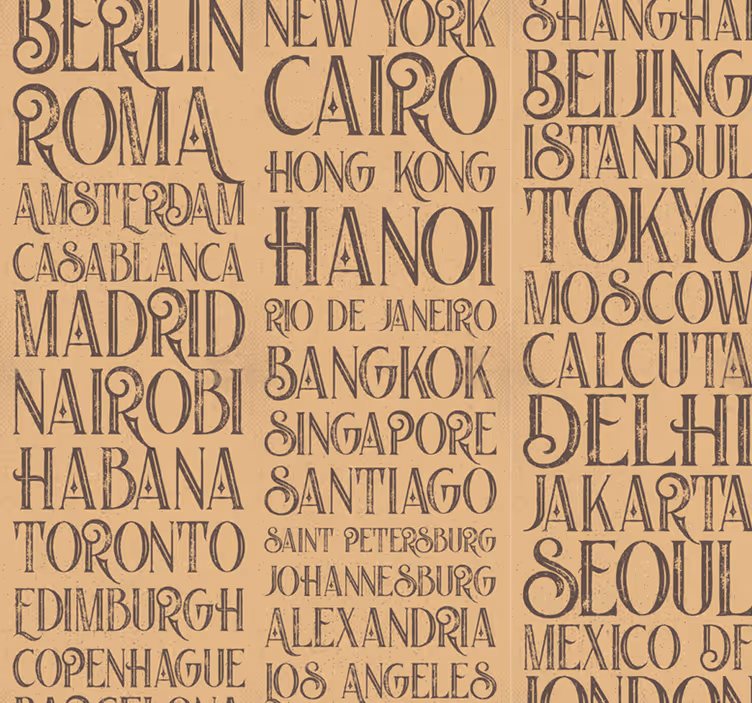 Papel pintado beige nombre ciudades en inglés - TenVinilo