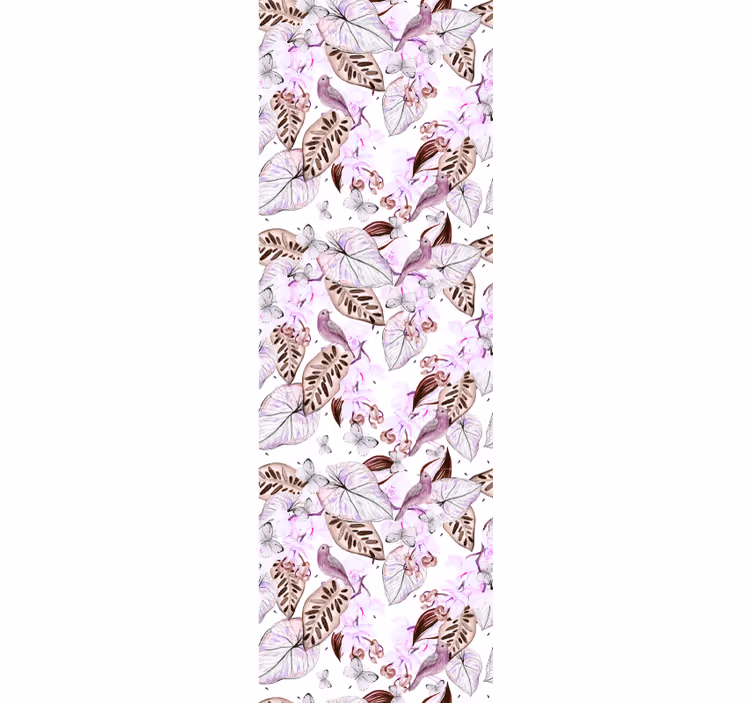 Papel tapiz hojas motivo botánico de mariposa - TenVinilo