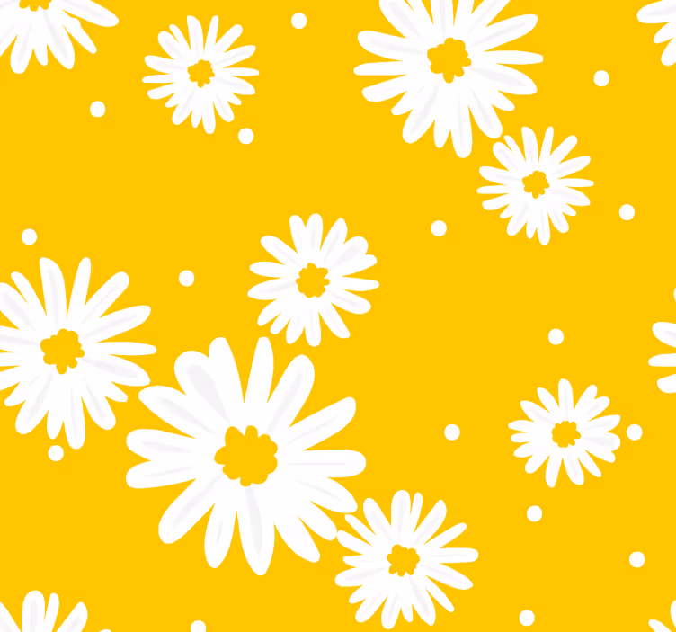 Papel pintado amarillo patrón margaritas - TenVinilo
