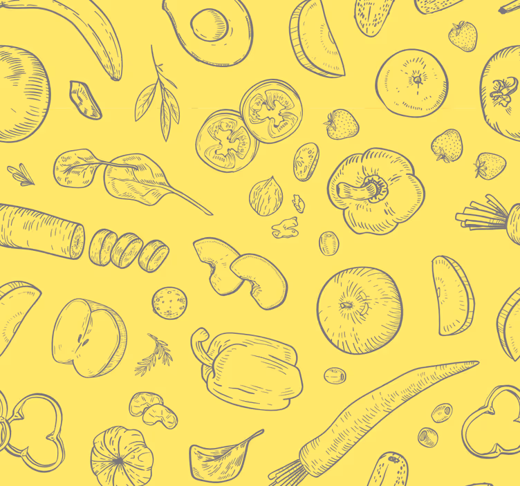 Papel tapiz cocina bocetos fructíferos - TenVinilo