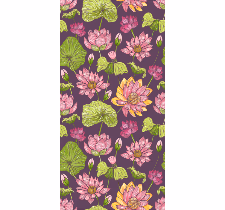 Papel pintado flores Flores y hojas de loto - TenVinilo