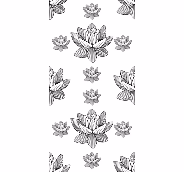 Papel pintado flores Loto blanco y negro - TenVinilo