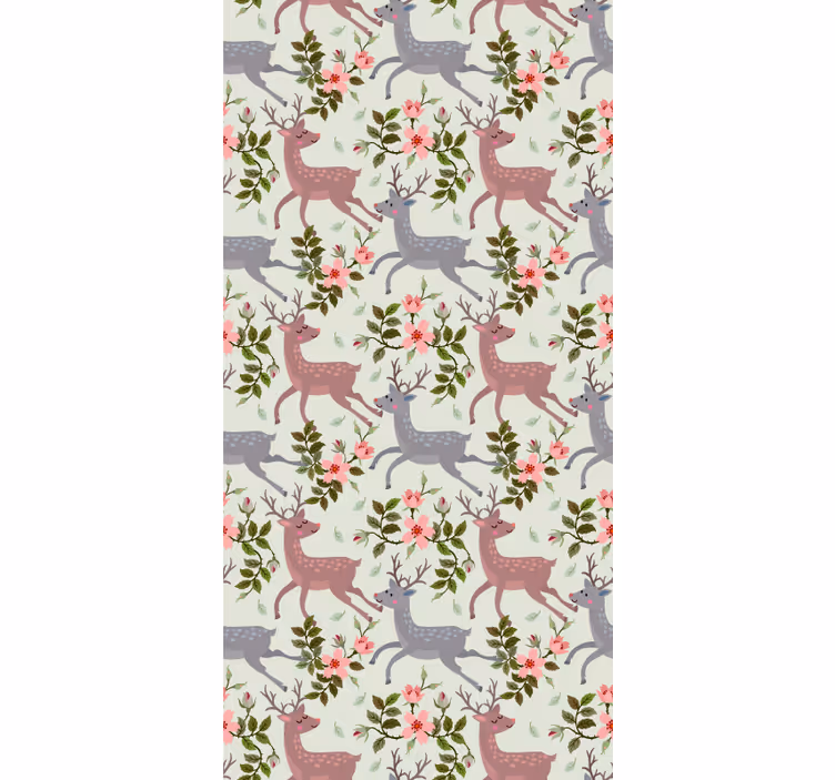 Papel tapiz animales patrón floral de ciervo - TenVinilo