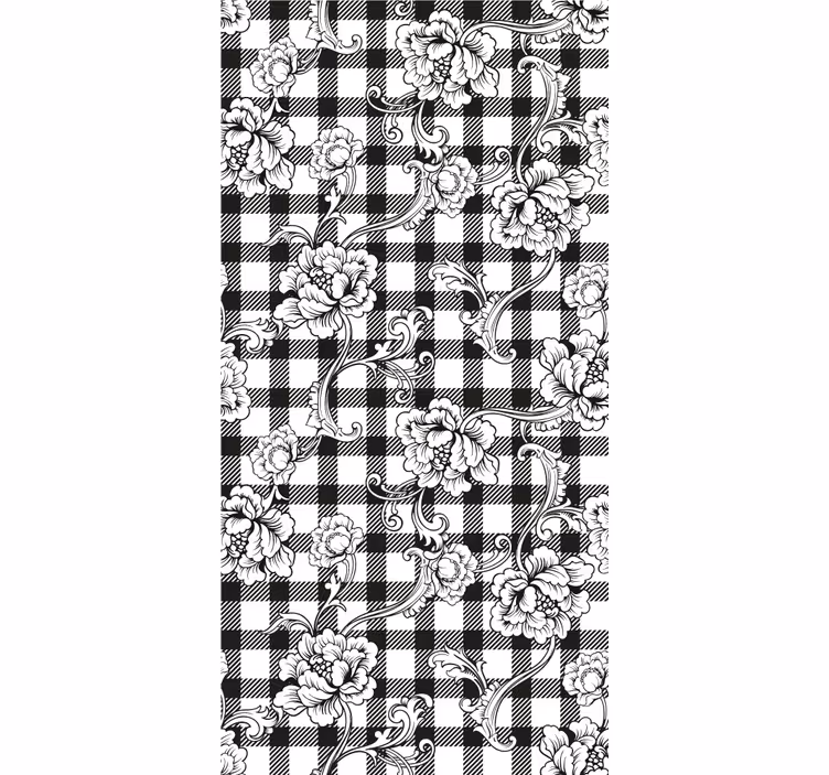 Papel tapiz floral tablero de ajedrez floral - TenVinilo