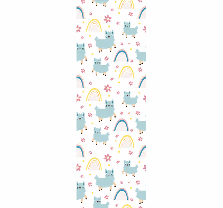 Papel tapiz bebé patrón de arco iris de alpaca - TenVinilo