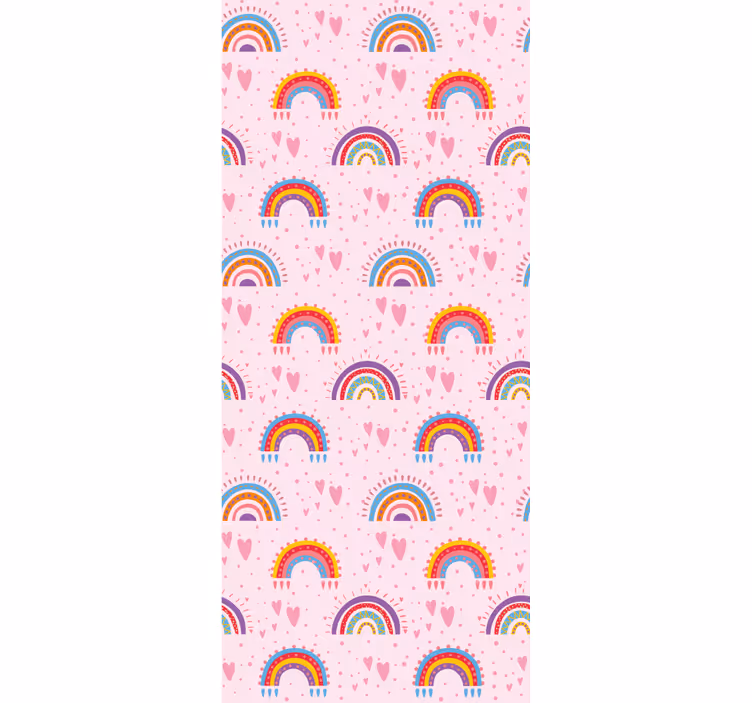 Papel tapiz infantil patrones de corazon arcoiris - TenVinilo