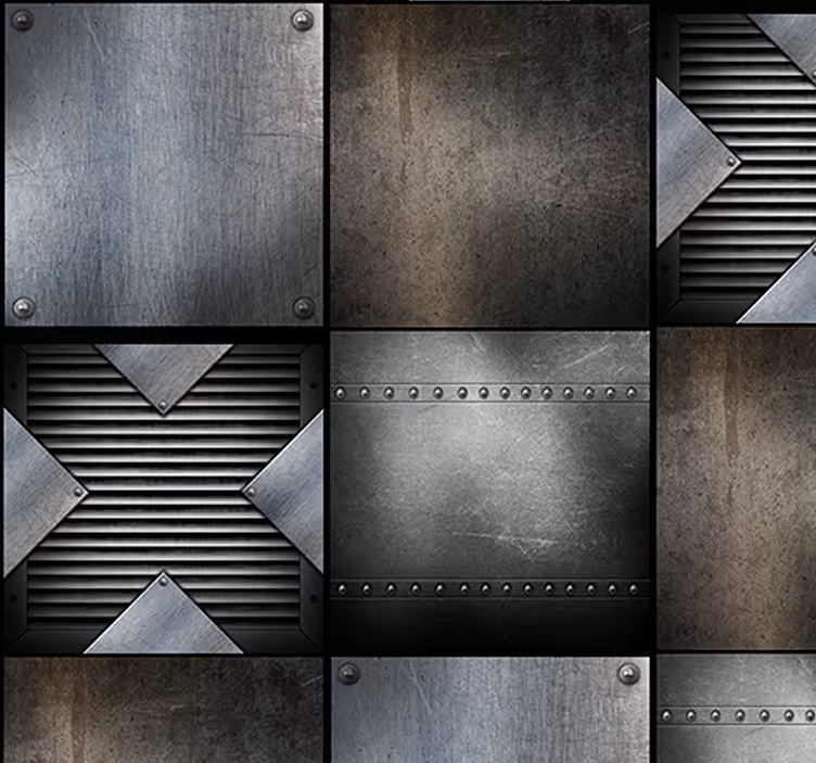 Papel tapiz industrial paneles metálicos geométricos - TenVinilo