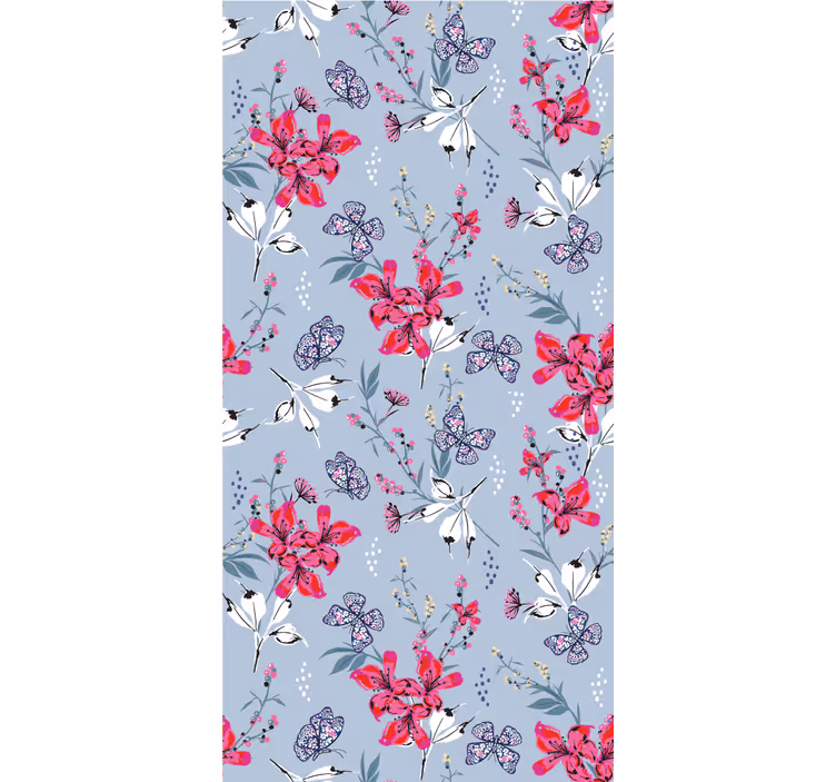 Papel tapiz flores diseño floral de mariposa - TenVinilo