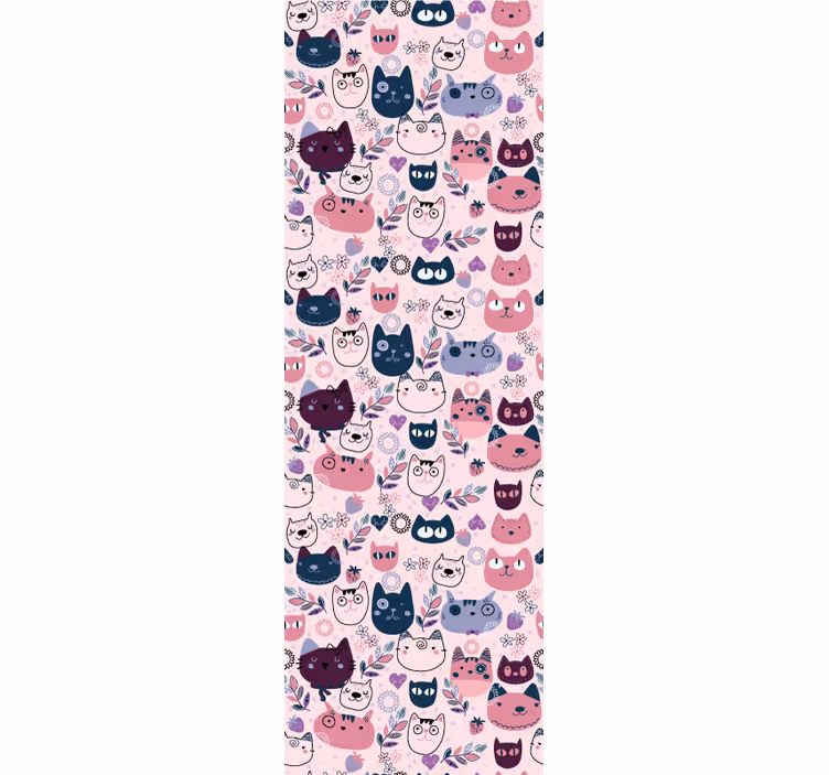 Papel pintado infantil Patrón de moda de gatos rosa - TenVinilo