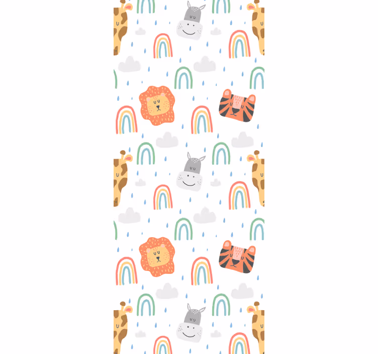Papel pintado infantil Lindos animales pastel y arcoiris - TenVinilo