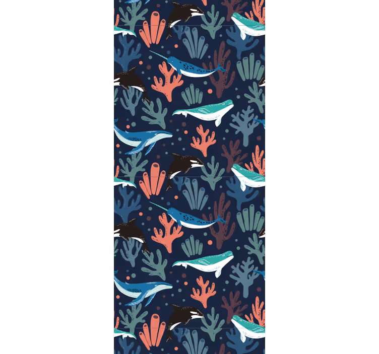 Papel pintado infantil Animales marinos vibrantes con fondo azul - TenVinilo