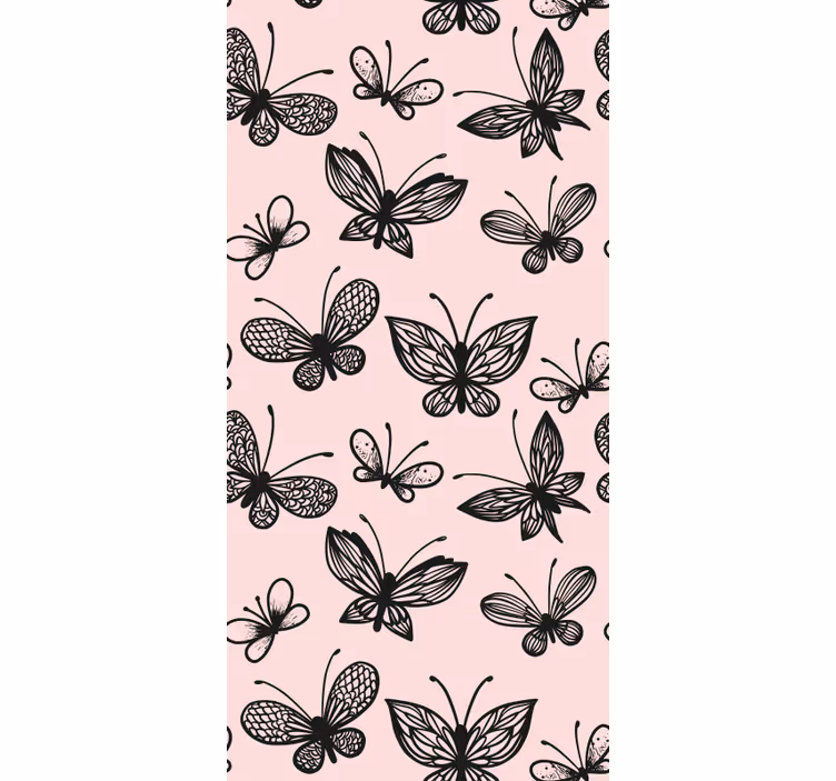 Papel tapiz mariposas patrón negro y rosa - TenVinilo