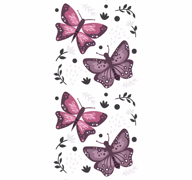 Papel tapiz mariposas motivo rosa con hojas - TenVinilo
