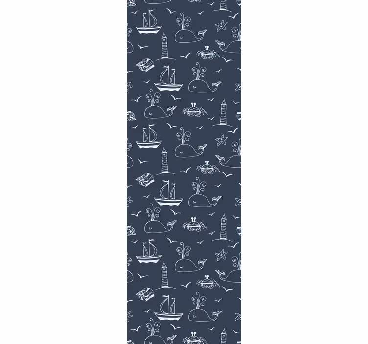 Papel pintado infantil Patrón de velero azul marino - TenVinilo