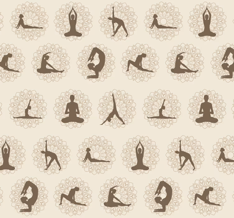 Papel tapiz beige iconos marrones de yoga - TenVinilo