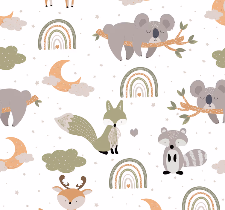 Papel habitación infantil patrón de animales escandinavo - TenVinilo