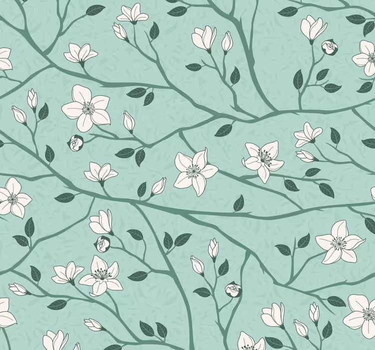 Papel de pared verde ramas florecientes - TenVinilo