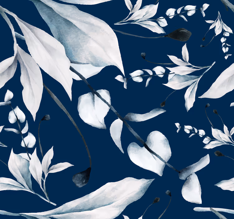 Papel tapiz navy hojas blancas - TenVinilo