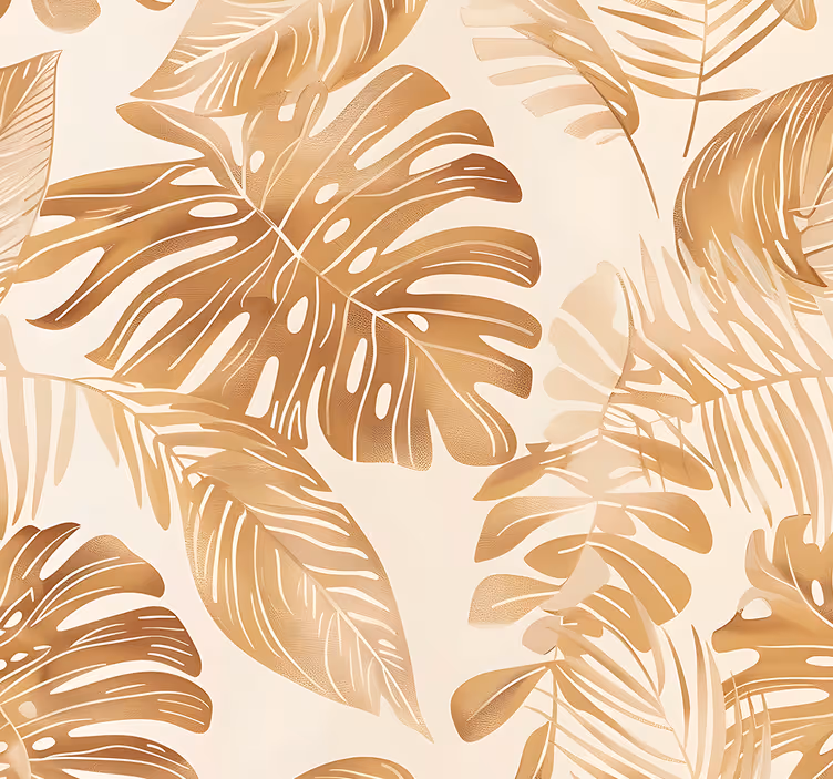 Papel tapiz hojas patrón de grandes hojas beige - TenVinilo