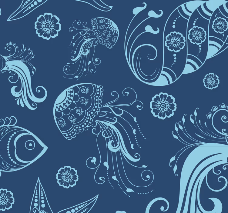 Papel tapiz peces motivos de bocetos marinos - TenVinilo