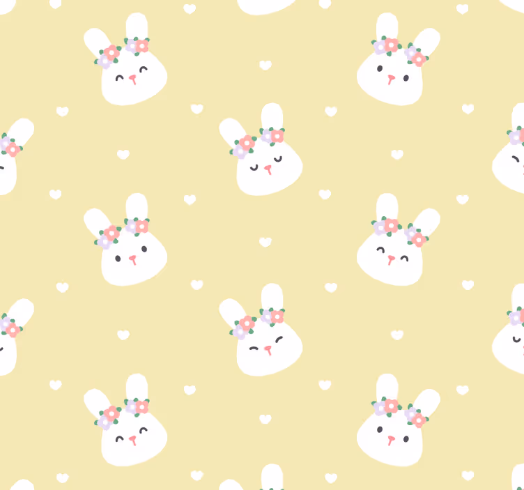 Papel tapiz animales conejitos blancos con flores - TenVinilo