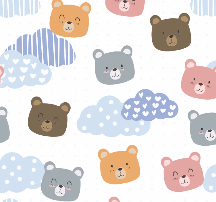 Papel tapiz gatos dibujos animados osos nubes - TenVinilo