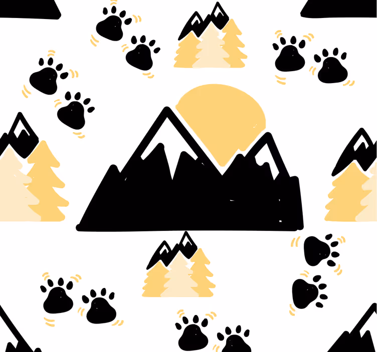 Papel tapiz bebé montañas y huellas de perros - TenVinilo