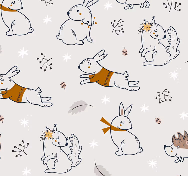 Papel tapiz animales motivo de conejito juguetón - TenVinilo