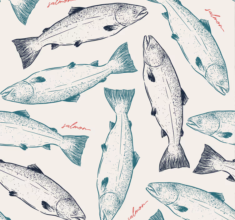 Papel pintado animal salmón dibujado a mano - TenVinilo