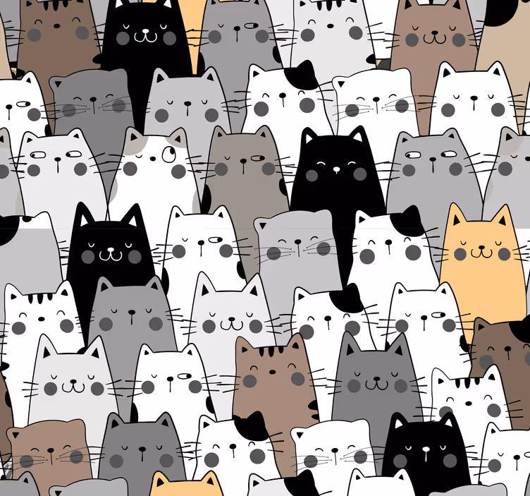 Papel pintado moderno Patrón de gatos de dibujos animados colorid - TenVinilo
