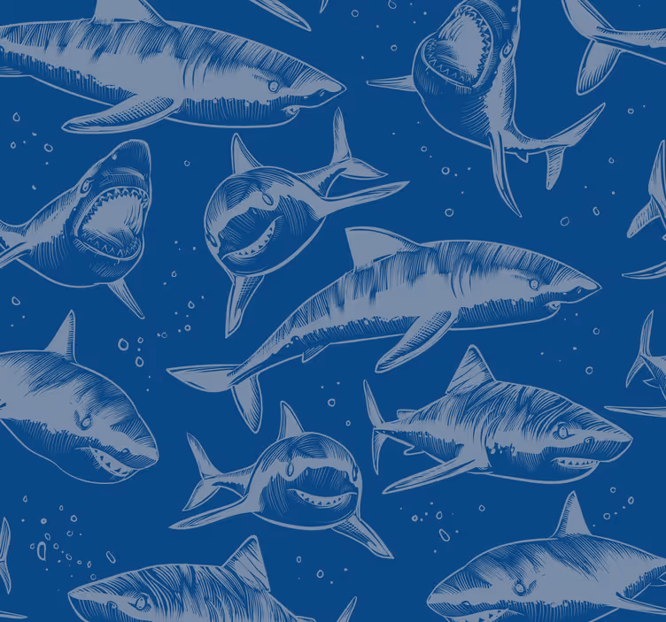 Papel pintado animal tiburones furiosos - TenVinilo