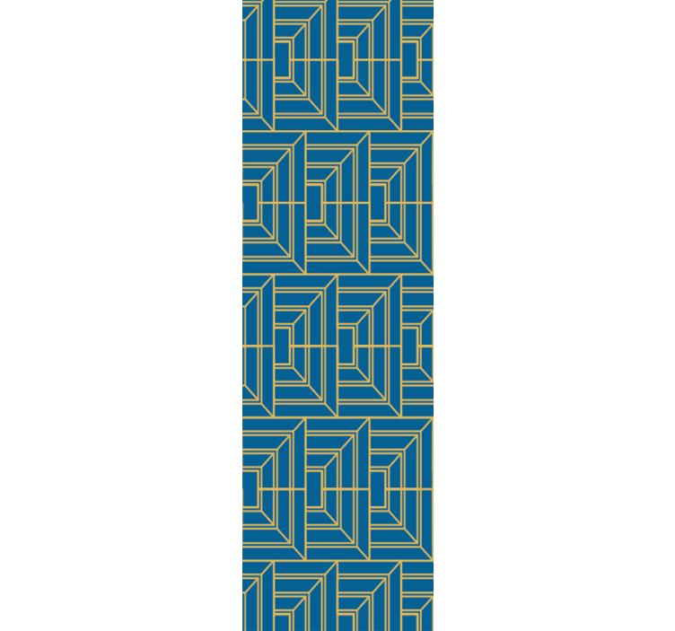 Cortina roller comedor líneas doradas sobre fondo azul - TenVinilo