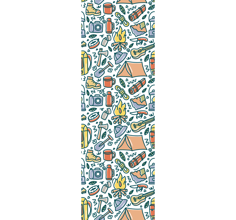 Cortina roller infantil montañas y camping dibujados a mano - TenVinilo