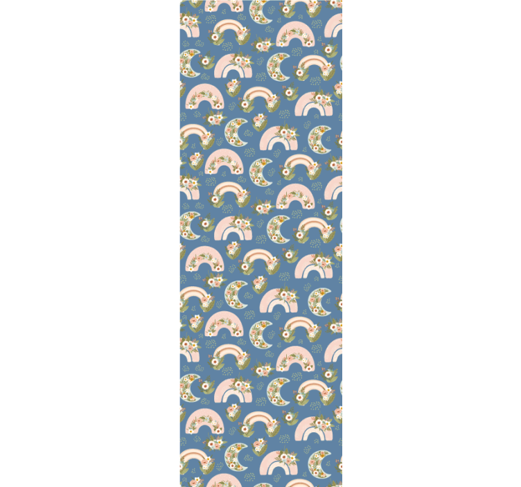 Cortina roller infantil con patrón de arcoíris y flores - TenVinilo