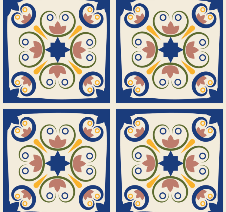 Cortina roller moderno azulejo portugués flores rosas - TenVinilo