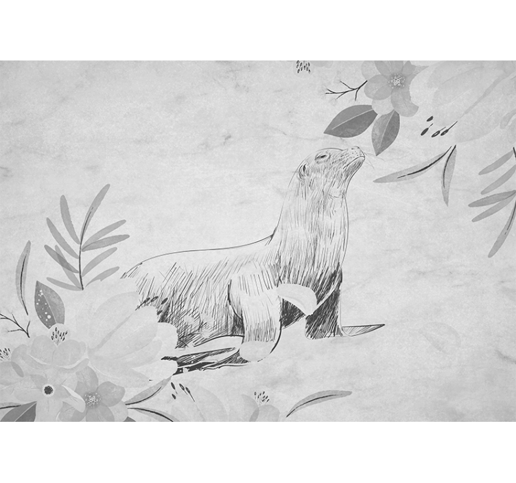 Cortina roller cocina foca gris nadando y flores - TenVinilo