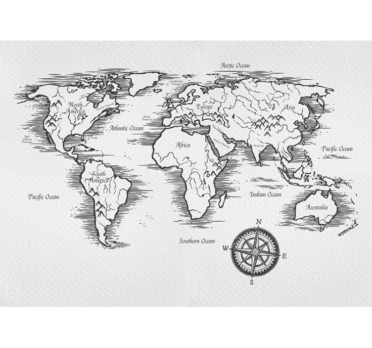 Cortina roller blanca dibujo de mapa mundial elegante - TenVinilo