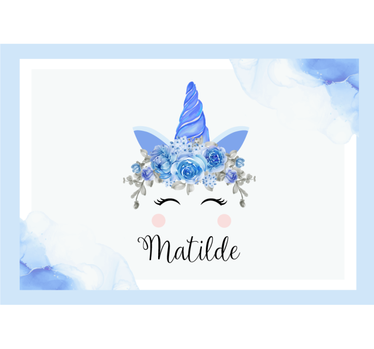 Cortina roller blanca con ojos y cuernos de unicornio - TenVinilo