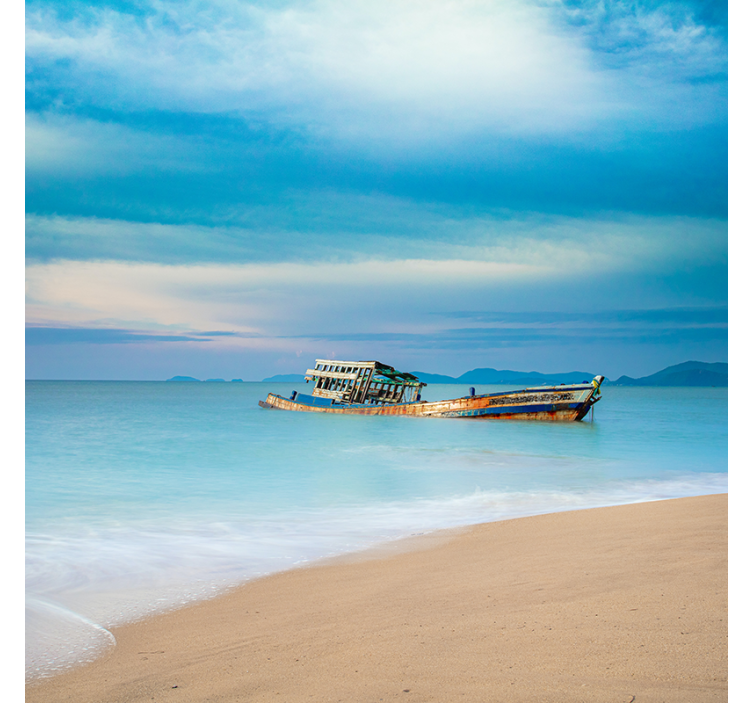 Cortina roller living comedor barco en la playa - TenVinilo