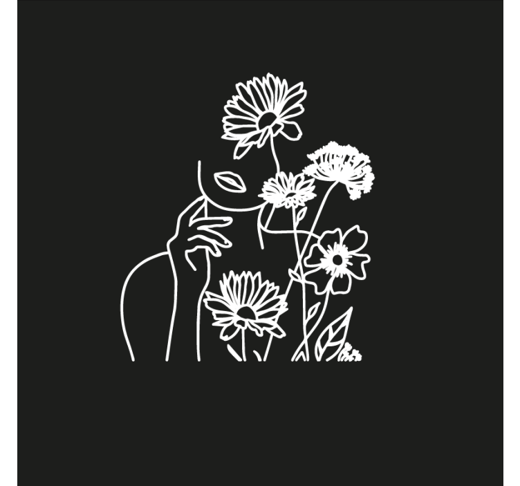 Cortina roller living comedor mujer y girasoles minimalista - TenVinilo