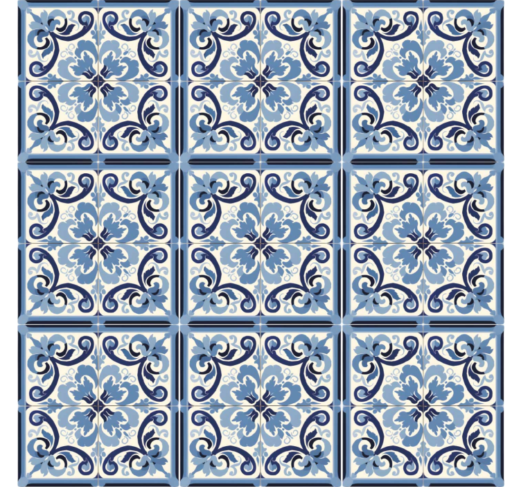 Cortina roller azul con patrón floral azul y blanco - TenVinilo