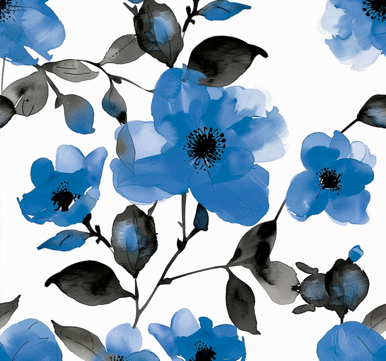 Cortina roller azul patrón de amapolas azules - TenVinilo