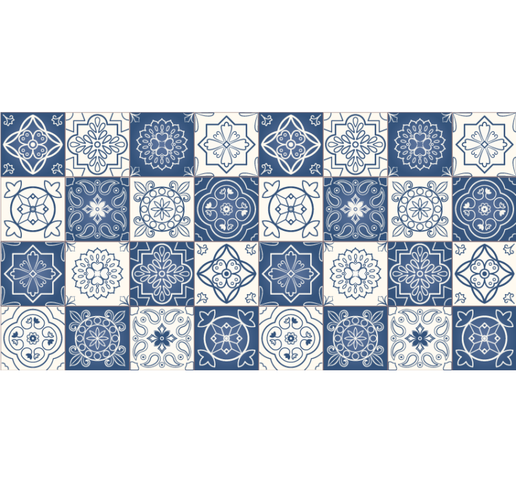 Cortina roller azul estampado de azulejos azules - TenVinilo