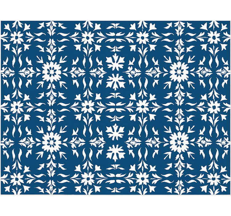 Cortina roller azul patrón de azulejos blancos - TenVinilo