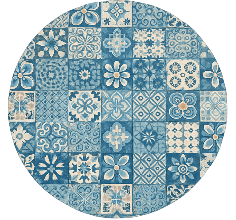 Cortina roller azul azulejos mosaico circular - TenVinilo