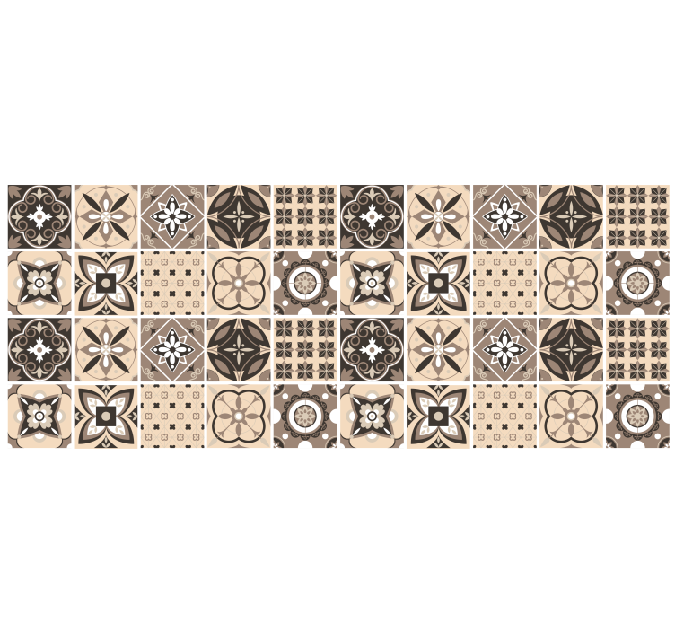 Cortina roller beige con patrón de azulejos geométrico - TenVinilo