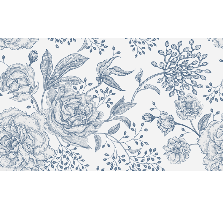 Cortina roller blanca diseño floral retro - TenVinilo