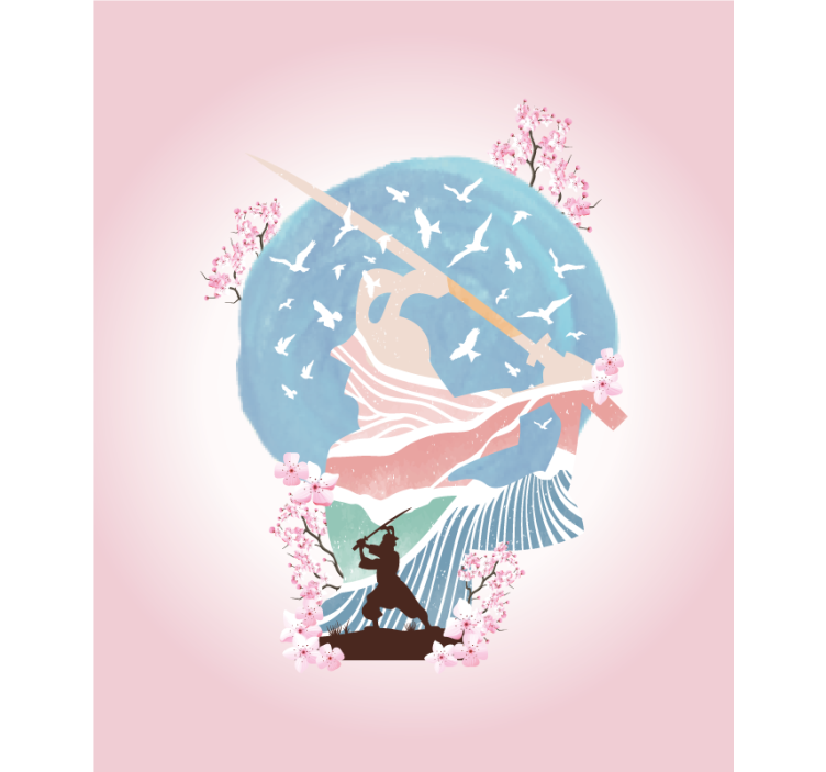 Cortina roller dibujos elegante silueta de samurái - TenVinilo