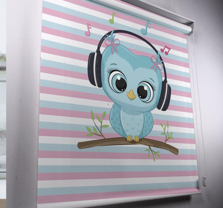 Cortina roller animales ilustración de búho musical - TenVinilo